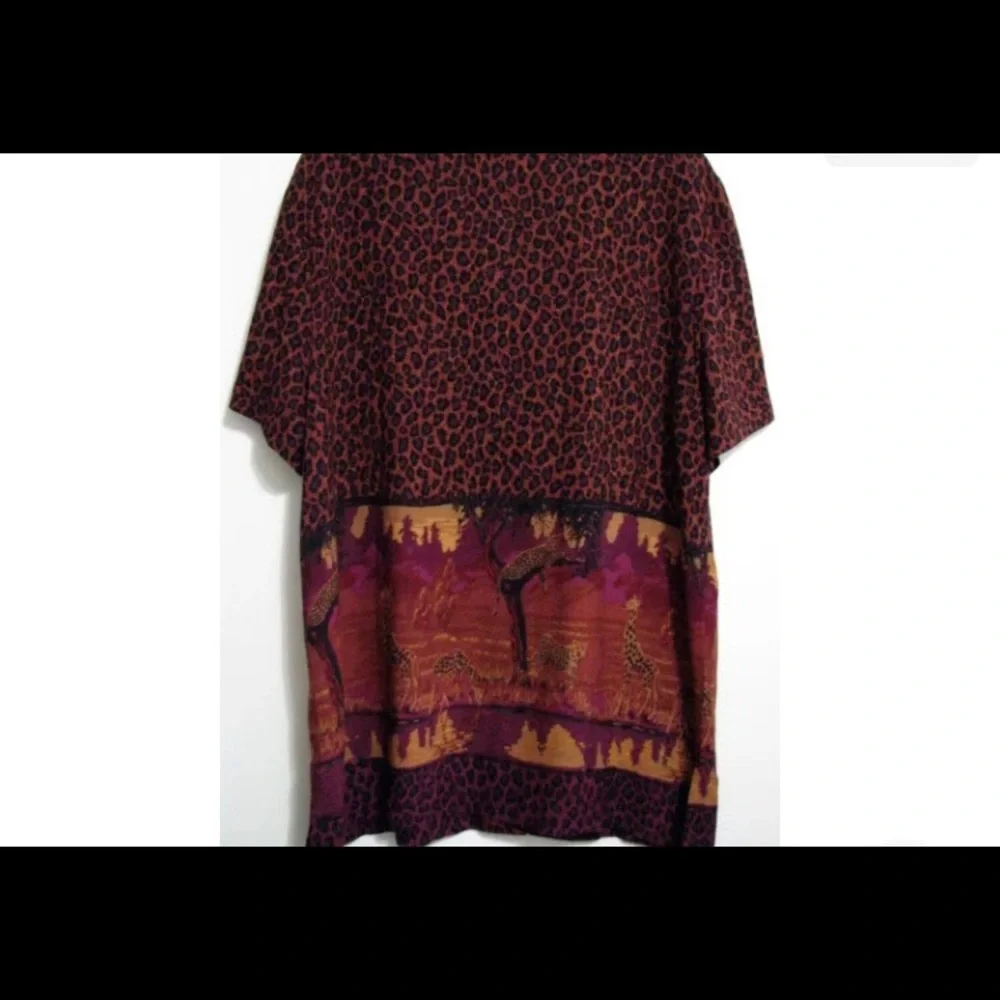 Sag Harbor Sz 14 Safari Leopard Giraffe Rayon Button Short Sleeve Shirt - Picture 5 of 6